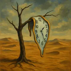 GPT Image 1 Mini — A surreal melting clock draped over a barren tree 