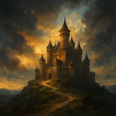GPT Image 1 Mini — A medieval castle on a hilltop, fantasy art style,