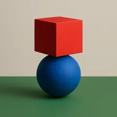 GPT Image 1 Mini — A red cube on top of a blue sphere, both sitting o