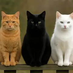 GPT Image 1 Mini — Three cats of different colors sitting in a row on
