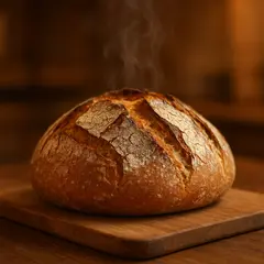 GPT Image 1 Mini — A rustic sourdough bread loaf, freshly baked with 