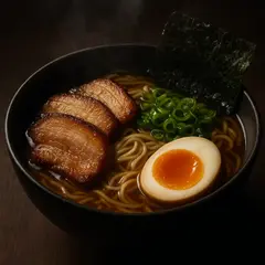 GPT Image 1 Mini — A steaming bowl of ramen with chashu pork, soft-bo