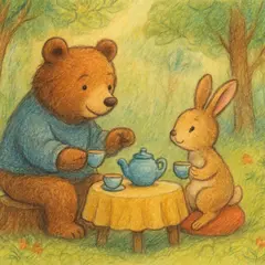 GPT Image 1 Mini — A children's book illustration of a bear and a rab