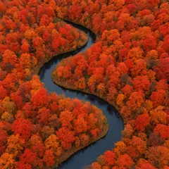 GPT Image 1 Mini — An aerial view of a winding river through autumn f