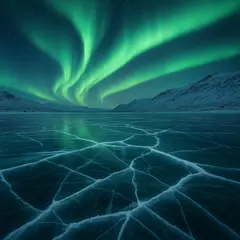 GPT Image 1 Mini — A frozen lake with cracks in the ice, Northern Lig