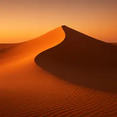 GPT Image 1 Mini — A desert sand dune at sunset with long shadows, Sa