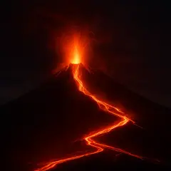 GPT Image 1 Mini — A volcano erupting at night with lava flowing down