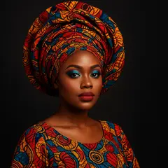 GPT Image 1 Mini — A woman with elaborate gele headwrap and bold eye 