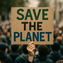 GPT Image 1 Mini — A protest sign held up in a crowd reading SAVE THE