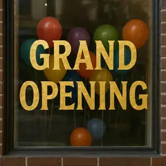 GPT Image 1 Mini — A storefront window with GRAND OPENING painted in 