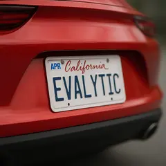 GPT Image 1 Mini — A license plate reading EVALYTIC on the back of a 