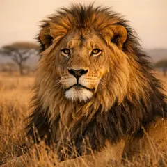 GPT Image 1.5 — A majestic lion with a full mane, golden savanna b