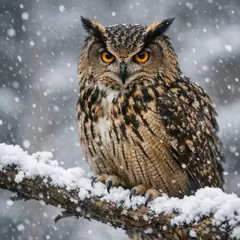 GPT Image 1.5 — An owl perched on a snow-covered branch, intense a