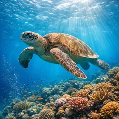 GPT Image 1.5 — A giant sea turtle swimming over a coral reef, und