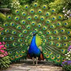 GPT Image 1.5 — A peacock displaying its full tail feathers, vibra