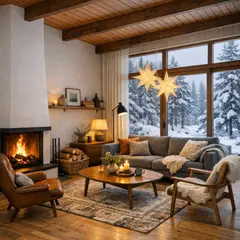 GPT Image 1.5 — A cozy Scandinavian living room with a fireplace, 
