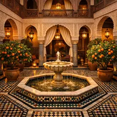 GPT Image 1.5 — A traditional riad courtyard with intricate zellig