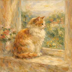 GPT Image 1.5 — A cat sitting on a windowsill, impressionist oil p