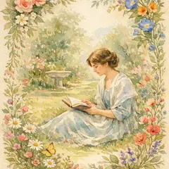 GPT Image 1.5 — A woman reading a book in a garden, watercolor pai