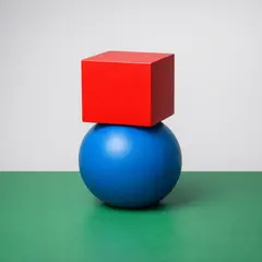 GPT Image 1.5 — A red cube on top of a blue sphere, both sitting o