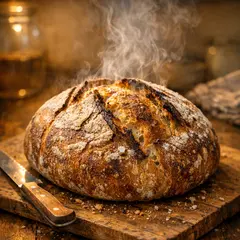 GPT Image 1.5 — A rustic sourdough bread loaf, freshly baked with 