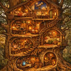 GPT Image 1.5 — A detailed cross-section of a fantasy treehouse sh