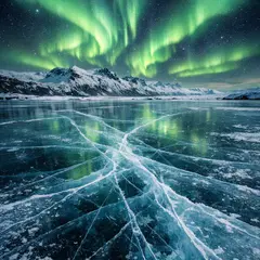 GPT Image 1.5 — A frozen lake with cracks in the ice, Northern Lig