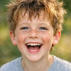 GPT Image 1.5 — A freckled boy with bright blue eyes and messy hai