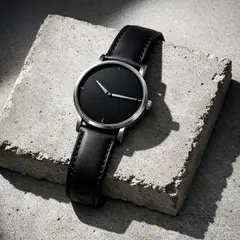 GPT Image 1.5 — A minimalist wristwatch with a black leather strap