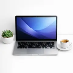 GPT Image 1.5 — A sleek laptop on a clean white desk with a potted