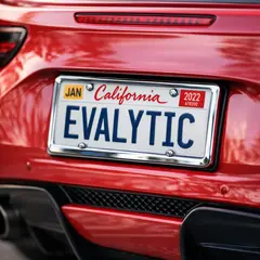 GPT Image 1.5 — A license plate reading EVALYTIC on the back of a 