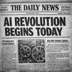 GPT Image 1.5 — A newspaper headline reading AI REVOLUTION BEGINS 