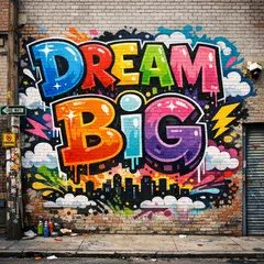 GPT Image 1.5 — A graffiti mural on a brick wall spelling DREAM BI