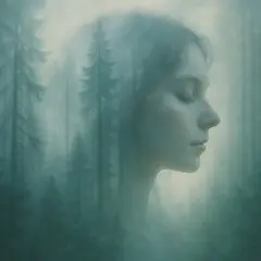 GPT Image 1 — A double exposure photograph combining a forest wi