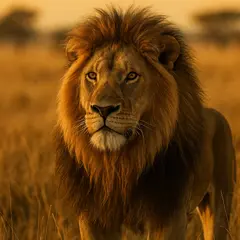 GPT Image 1 — A majestic lion with a full mane, golden savanna b