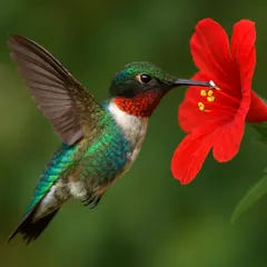GPT Image 1 — A hummingbird hovering next to a bright red flower