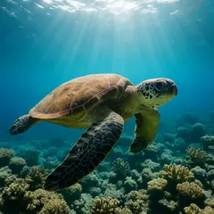 GPT Image 1 — A giant sea turtle swimming over a coral reef, und
