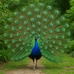 GPT Image 1 — A peacock displaying its full tail feathers, vibra