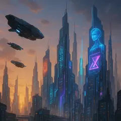 GPT Image 1 — A futuristic city skyline with flying vehicles, sl