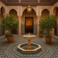 GPT Image 1 — A traditional riad courtyard with intricate zellig