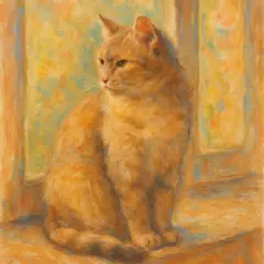 GPT Image 1 — A cat sitting on a windowsill, impressionist oil p
