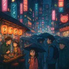 GPT Image 1 — A cyberpunk street market in Tokyo, anime style, n
