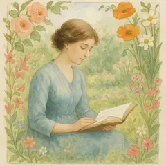 GPT Image 1 — A woman reading a book in a garden, watercolor pai
