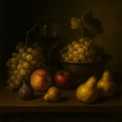GPT Image 1 — A still life of fruit and wine on a table, Dutch G