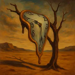 GPT Image 1 — A surreal melting clock draped over a barren tree 