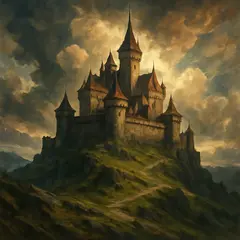 GPT Image 1 — A medieval castle on a hilltop, fantasy art style,