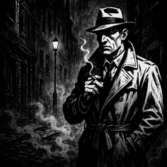GPT Image 1 — A noir detective in a foggy alley, graphic novel s