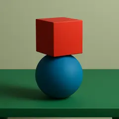 GPT Image 1 — A red cube on top of a blue sphere, both sitting o