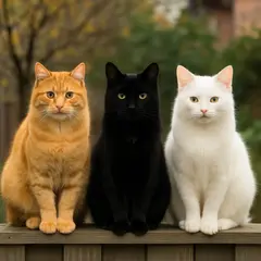GPT Image 1 — Three cats of different colors sitting in a row on
