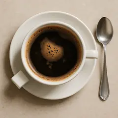 GPT Image 1 — A cup of coffee on a saucer, with a spoon to the r